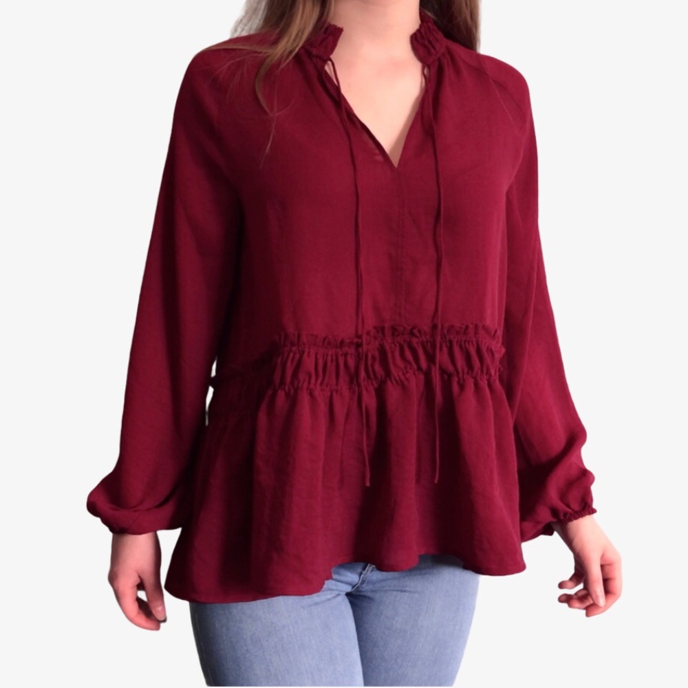 Burgundy Peasant Sleeve Top